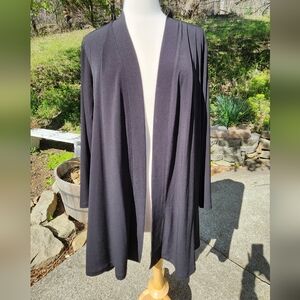 Black Open Front Cardigan With Rouched Back